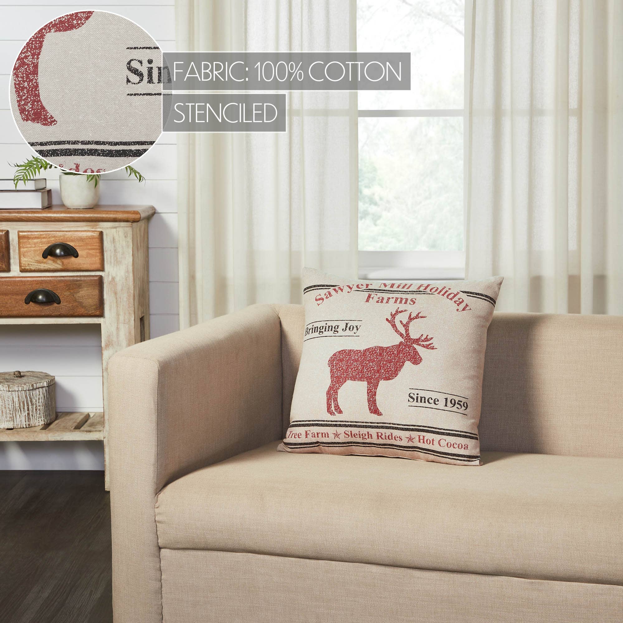 VHC Brands - Wholesale Throw/Decorative Pillow - Sawyer Mill Reindeer Pillow 18x184
