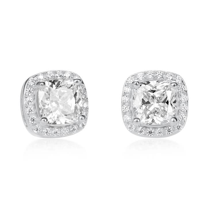 925 Sterling Silver Cushion Halo Stud Earrings With Cubic Zirconia For Women for wholesale by Namana