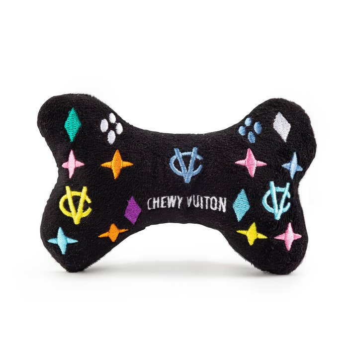 Haute Diggity Dog - Wholesale Pet Squeaky Toy - Dog - Black Monogram Chewy Vuiton Bone Squeaker Dog Toy
