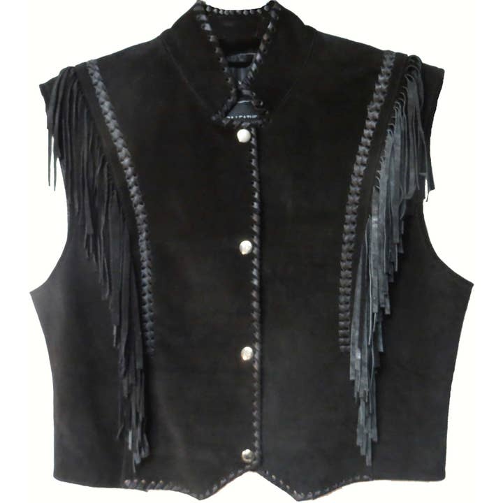 Äkta läder mocka damväst med fransar #9892 för wholesale av IGI CANADA