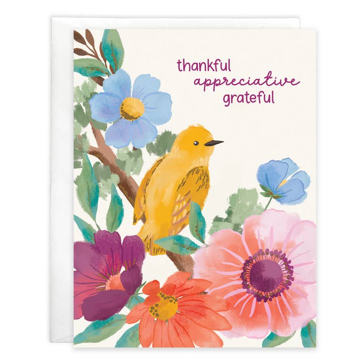 Thank You Greeting Card - Bird/Flower Branch for wholesale by GINA B DESIGNS