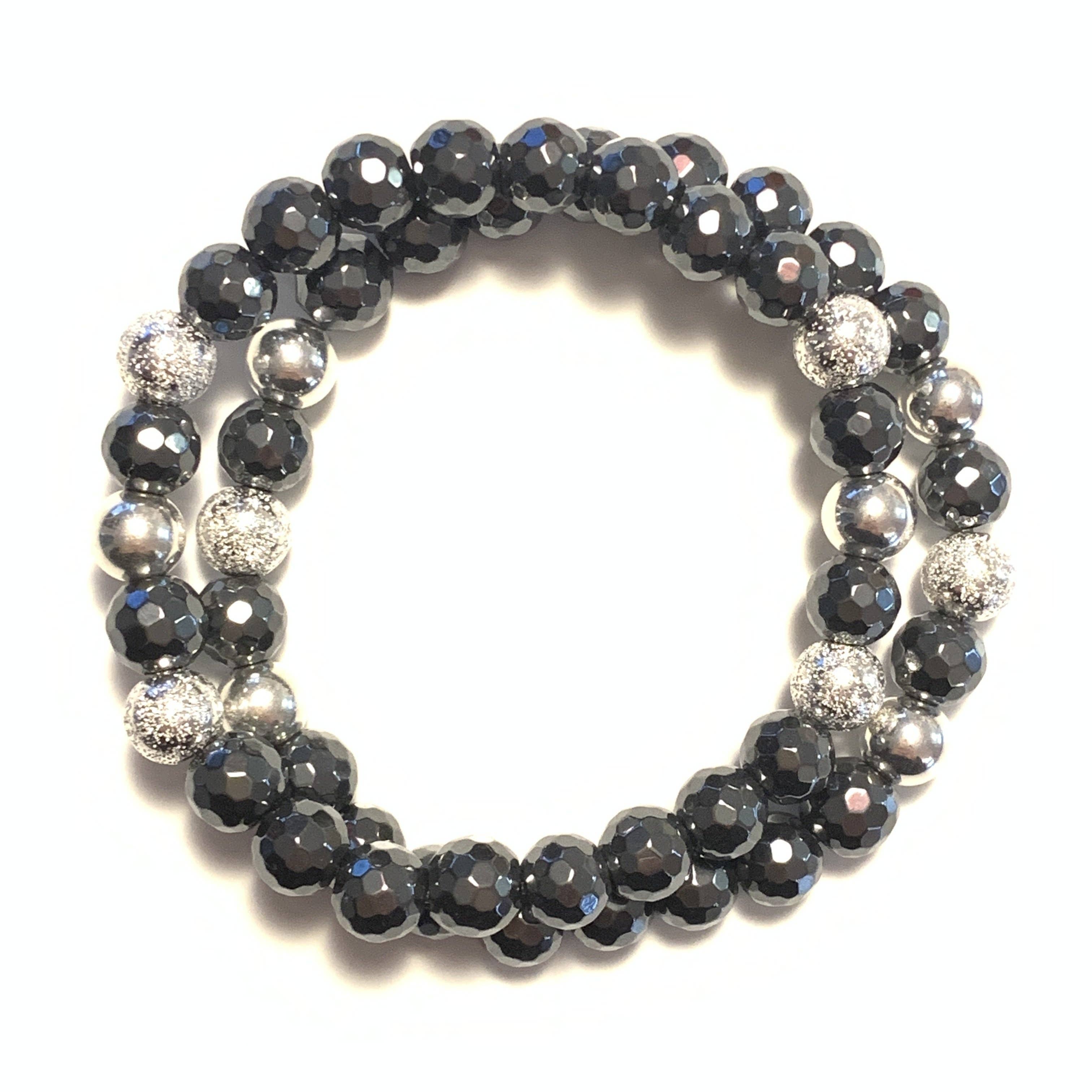 Solid Design Studios - Wholesale Beaded Bracelet - Faceted Hematite & Sterling Silver Stretch Bracelet I2