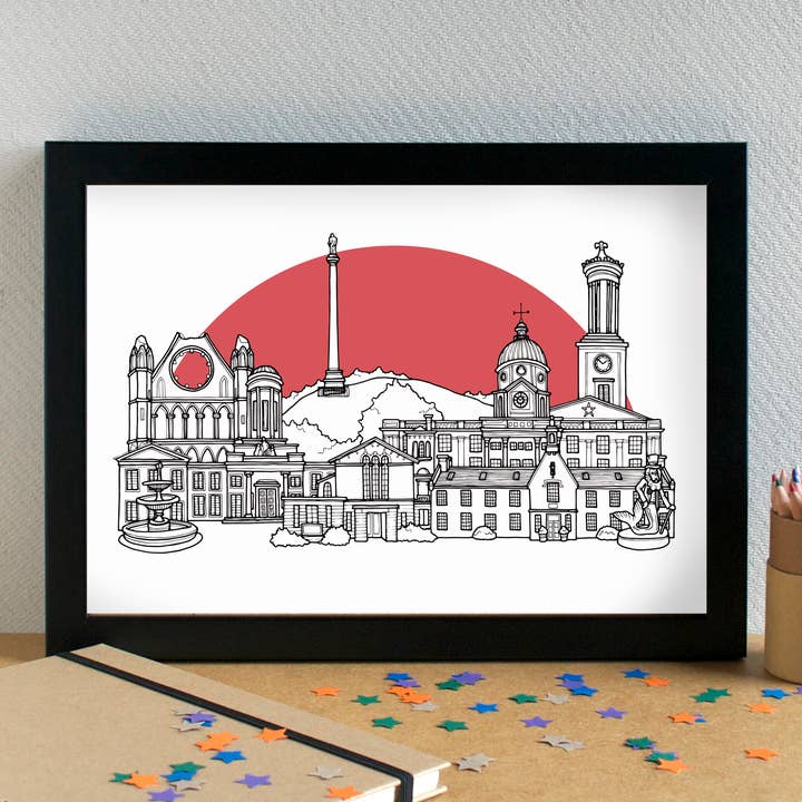 Elgin Skyline Landmarks Art Print for wholesale by Becka Griffin Illustration