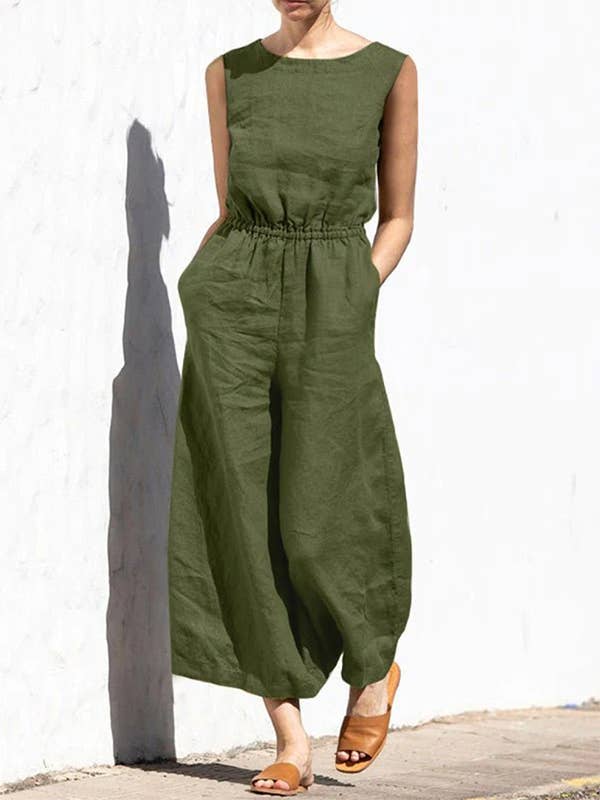 Sleeveless Wide Leg Round-Neck Jumpsuit and other Purchase Wholesale linen jumpsuit. Free Returns & Net 60 Terms on Faire trending on Faire.