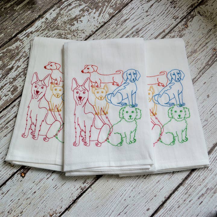 SewMuchMoreStore - Wholesale Tea Towel - Lots of Dogs Tea Towel - Embroidered Floursack Towel8