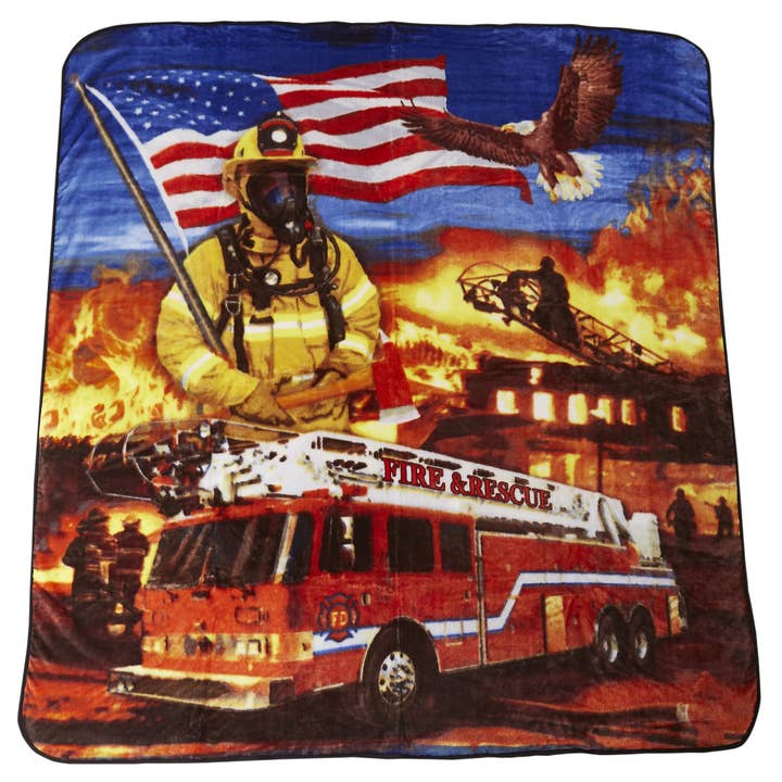 "Heroes on Parade" 1-Ply Medium Weight Faux Fur Blanket for wholesale by Duke Imports