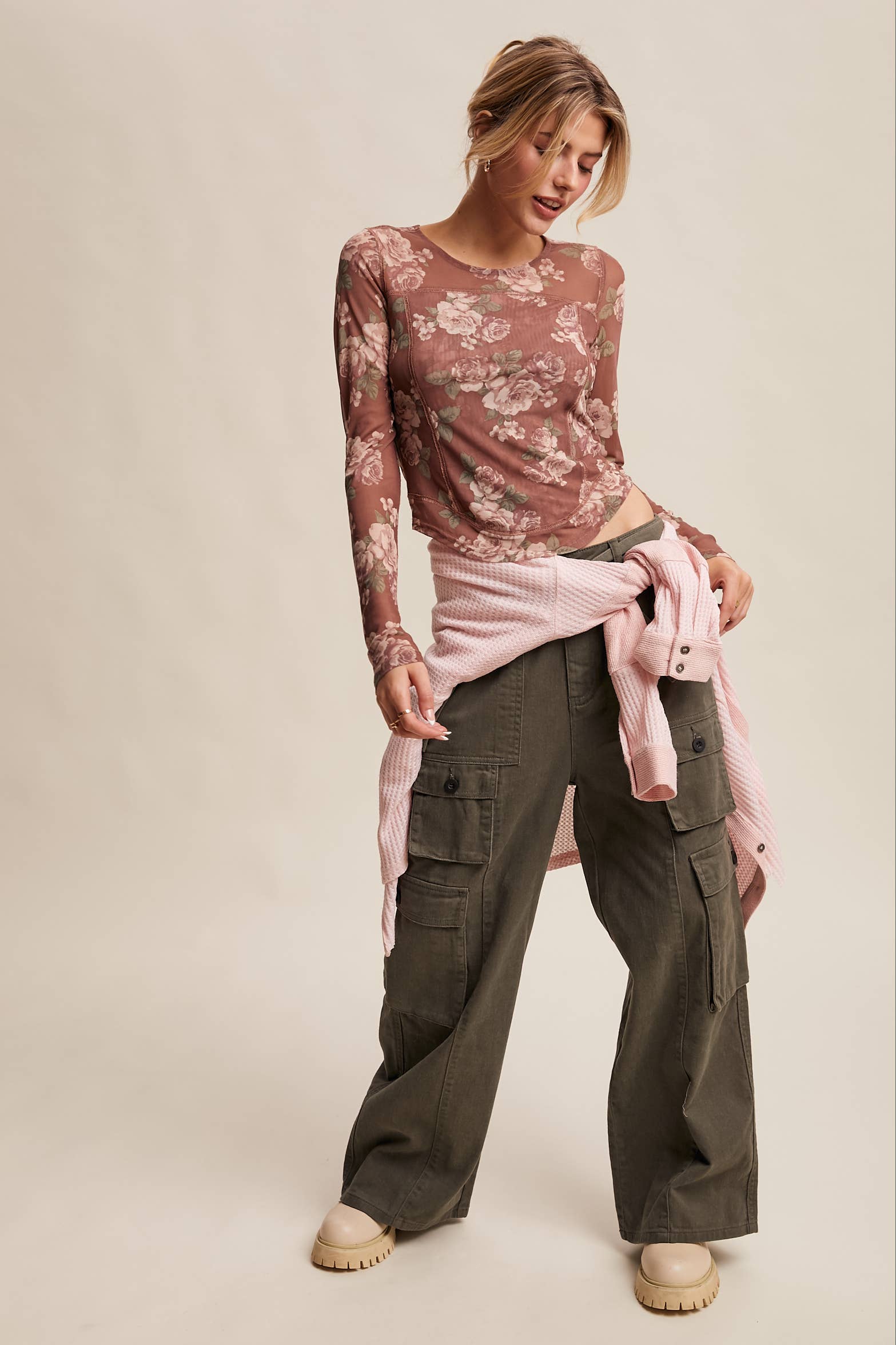 Listicle - Wholesale T-Shirt - Women's - Floral Mesh Long Sleeve Layering Top32