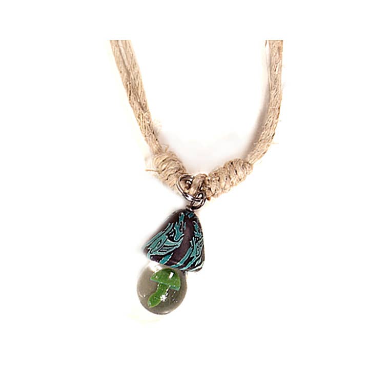 Gypsy Rose - Wholesale Pendant/Charm Necklace - HEMP FIMO GLASS MUSHROOM NECKLACE