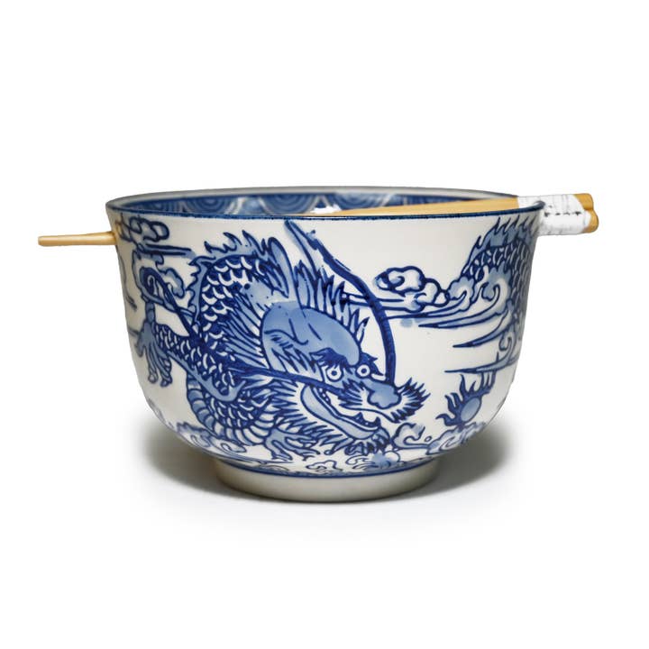 MIRA 6" BOWL WITH CHOPSTICKS – BLUE DRAGON WAVES for wholesale by Fuji Merchandise Corporation
