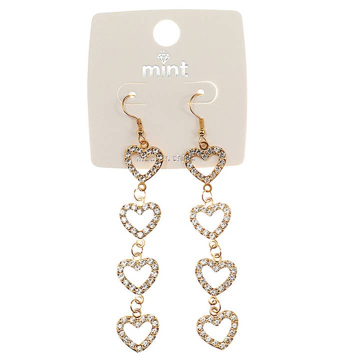 Rhinestone Heart Cascade Earring for wholesale by Atlas Fashion