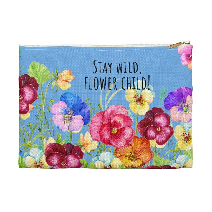Stay Wild Flower Leinentasche für Kinder mit Reißverschluss für den Großhandel von Pugs In Mugs Creations