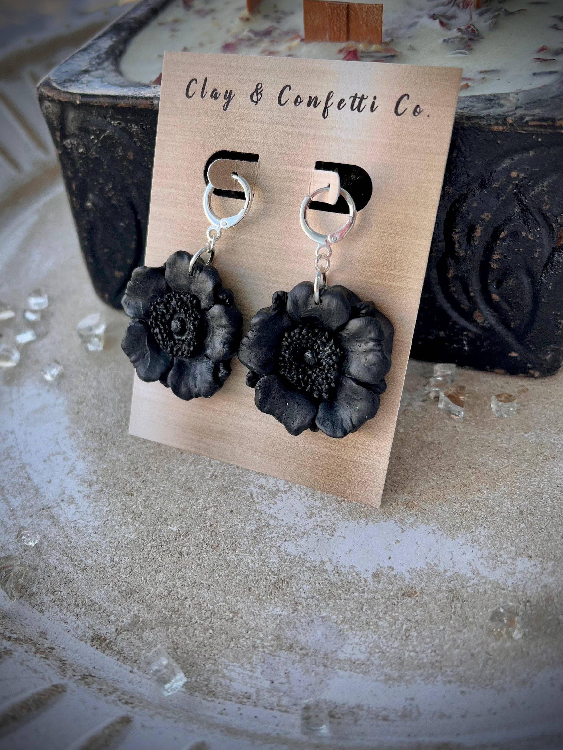 Black Poppy Polymer Clay Earring Design