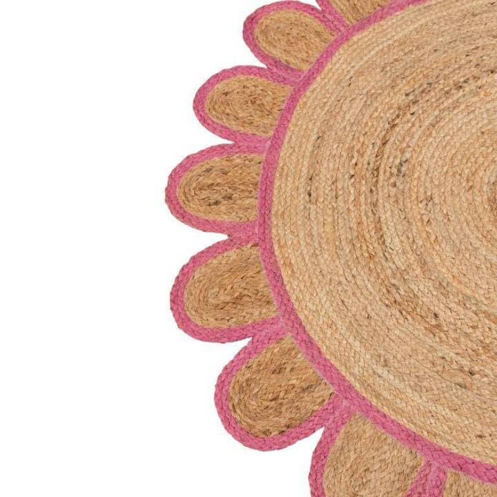 Maia Homes – wholesale Area rug – Handmade Pink Scalloped Round Jute Rug