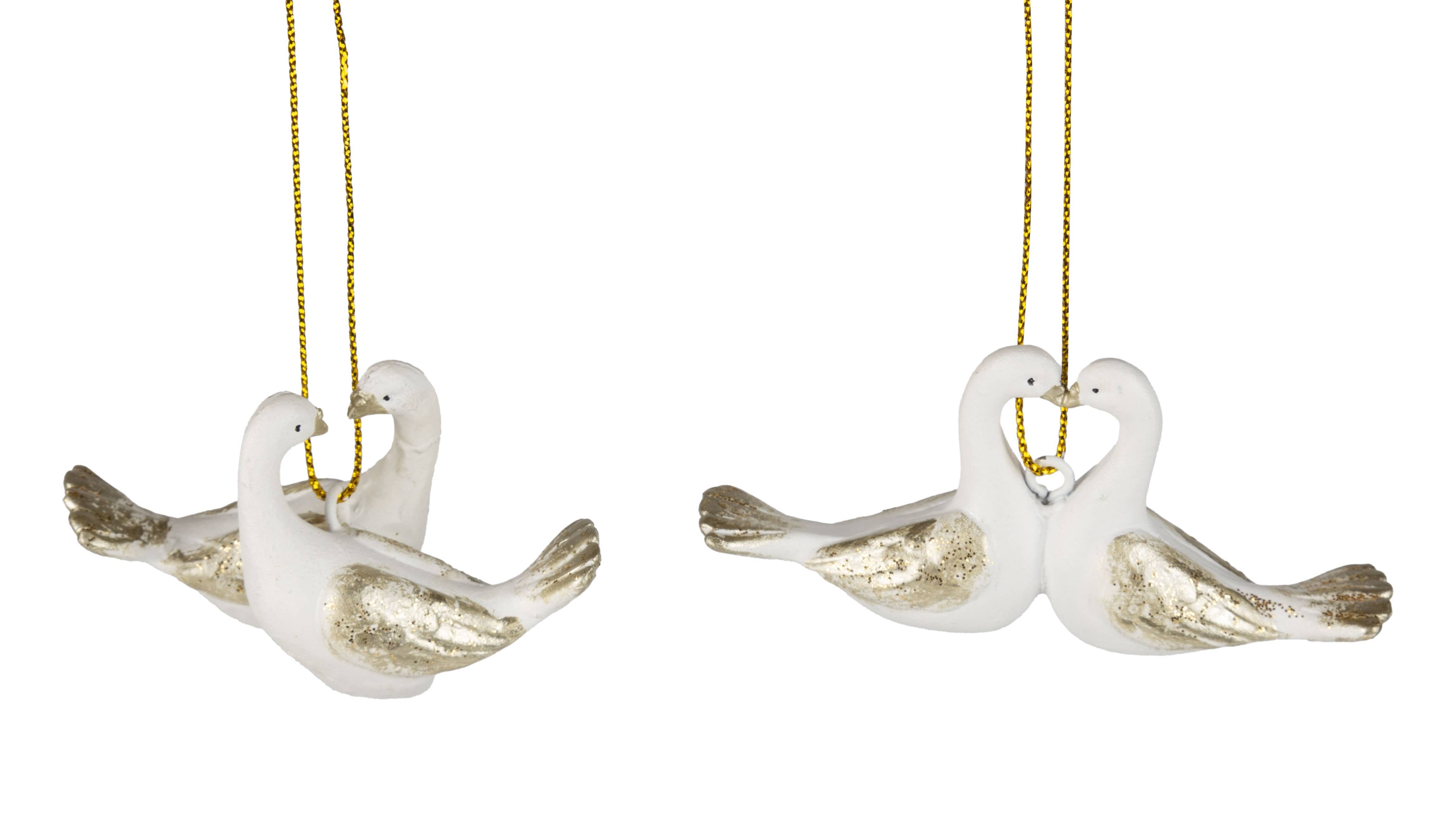 Silver Tree Home & Holiday - Wholesale Ornament - A73373: 2 Asst resin dove orn,wht&gld,3in0