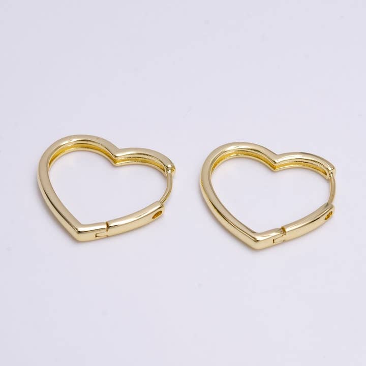 14K Gold Filled 23mm Flat Heart Minimalist Huggie Hoop Earrings | AD-466 for wholesale by Aim Eternal