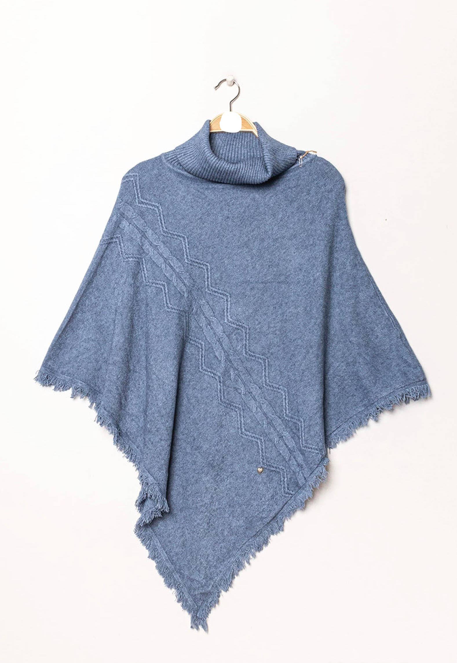 Happy look – Poncho - Mulher por atacado – Poncho Feminino com Gola Alta – Padrão Tecido & Acabamentos com Franjas7