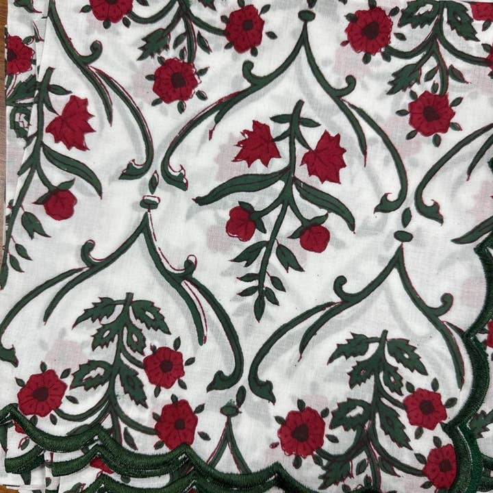 Fabricrush - Wholesale Dinner & cloth napkin - Ruby Red and Emerald Green Embroidery Scallops Napkins5