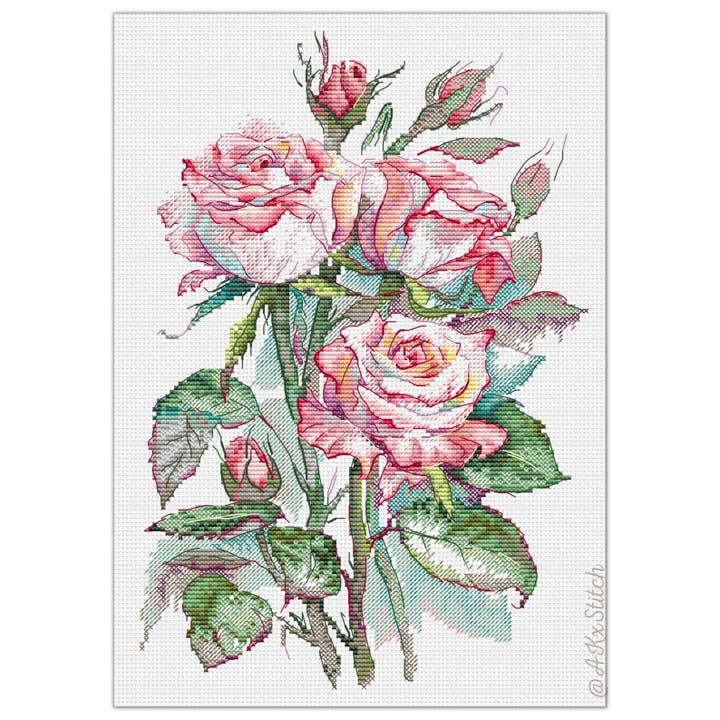 Watercolour Roses Cross Stitch Kit for wholesale by AKxStitch