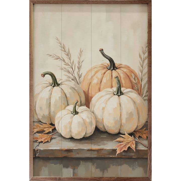 Kendrick Home - Wholesale Wood Wall Art - Pumpkins On Weathered Wood