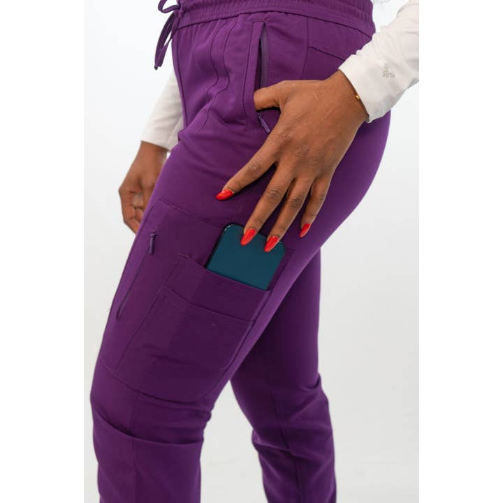 Wozo Uniforms - Wholesale Athletic Sweatpants/Joggers - Women's - ANTIMICROBIAL LISA SLIM-FIT 8-POCKET JOGGER PANTS EGGPLANT5