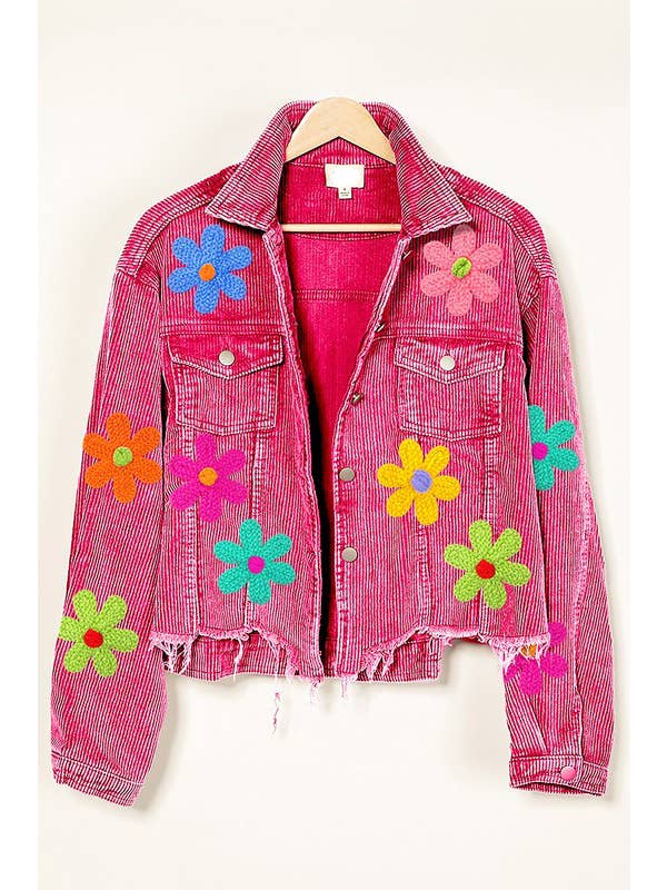 Vanilla Monkey - Wholesale Denim Jacket - Women's - Flower Crochet Patches Vintage Washed Jacket
