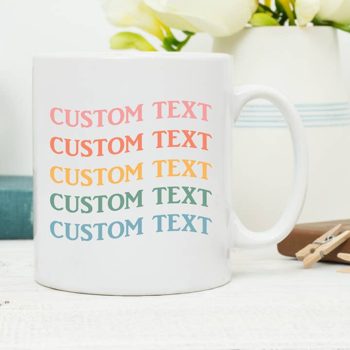 Colourful Custom Text Mug for wholesale by Lovetree Design