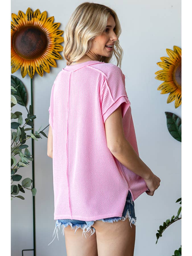 7th Ray - Wholesale Knit Top - Women's - V-Neck Solid Twist Rib Women's Knit Top T5545