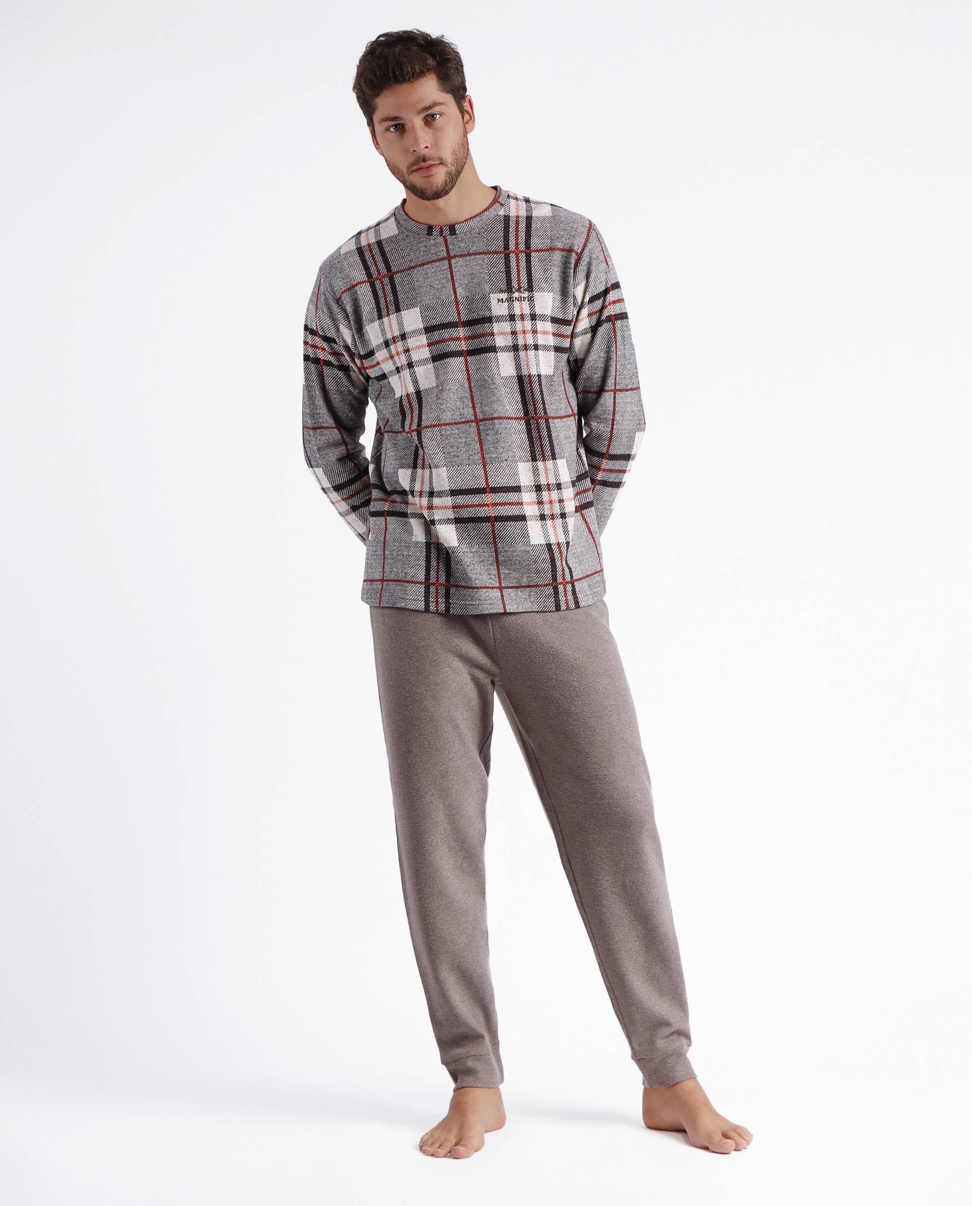 BROWN ADMAS MAGNIFIC Long Sleeve Tartan Pajamas for Men for wholesale on Faire
