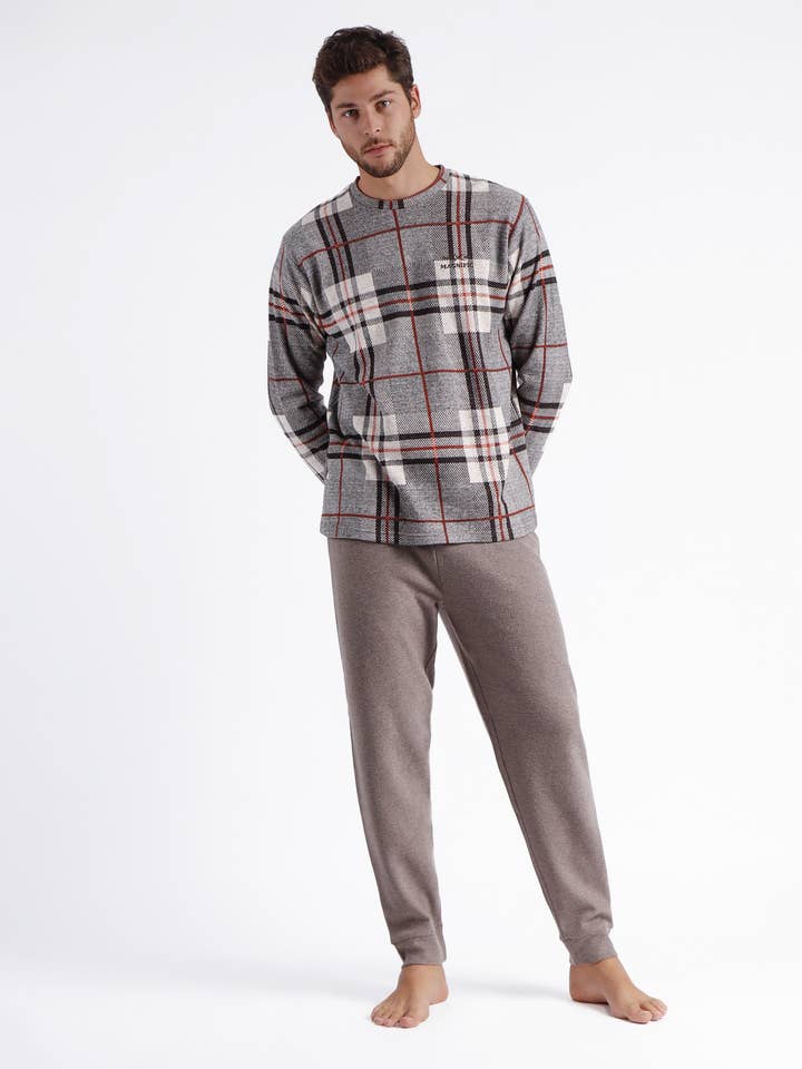 BROWN ADMAS MAGNIFIC Long Sleeve Tartan Pajamas for Men for wholesale on Faire0
