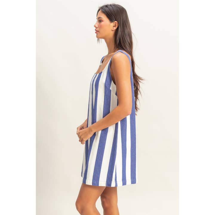 HYFVE - Wholesale Dress - Women's - DZ25E182-Striped Square Neck Woven Mini Dress