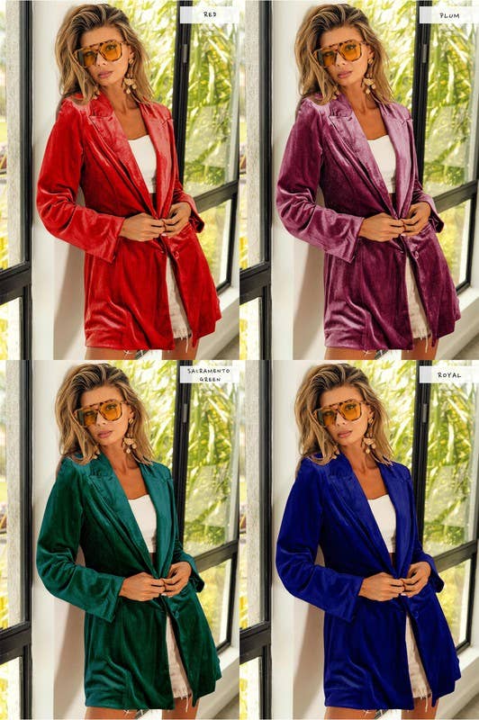 Vanilla Monkey - Wholesale Blazer - Women's - Shiny Velvet Peak Lapel Single Blazer7