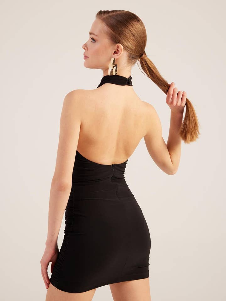 Buy Me Fur - Wholesale Dress - Women's - Rachel Black Halter Neck Mini Dress1