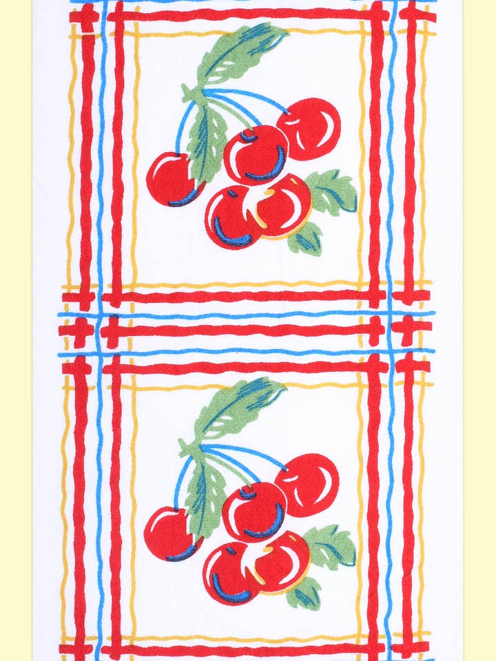 Sweet Cherries Retro Flour Sack Kitchen Towel for wholesale by Red and White Kitchen Company