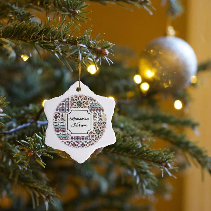 3dRose - Wholesale Ornament - 3dRose, Ramadan Kareem - Blessed Happy Eid Wish - Red Mint Turquoise Mosaic, Ornament13