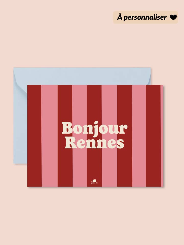 Carte "Personnalisée" : Bonjour "Ville" stripes (avec envelo pour la vente par Ma Petite Vie