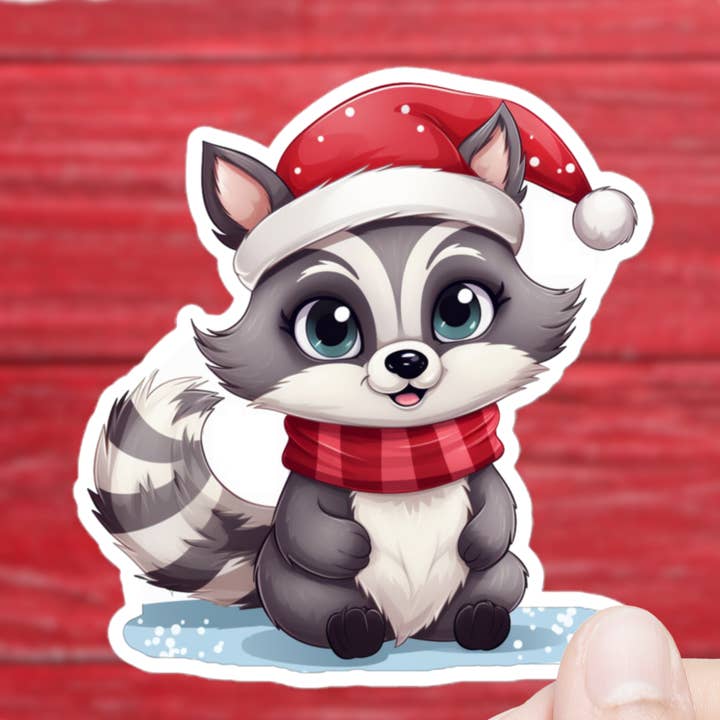 Adesivo Christmas Raccoon per la vendita all'ingrosso da parte di Mystical Clarity