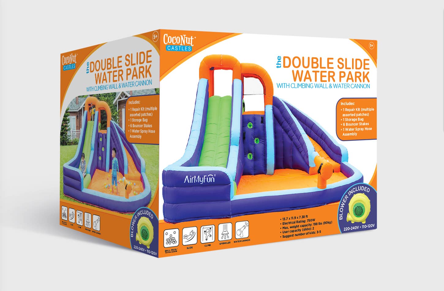 Salus Brands - Wholesale Inflatables - Double Slide Water Park with Climbing Wall & Water Cannon2