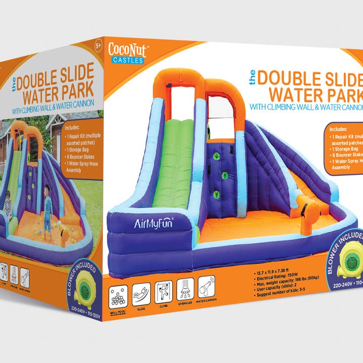 Coconut Outdoor - Wholesale Inflatables - Double Slide Bounce House with Climbing Wall & Water Cannon11