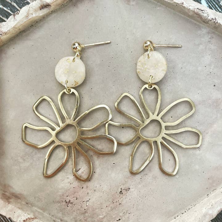 Gold Flower Dangles for wholesale by Asselin Designs