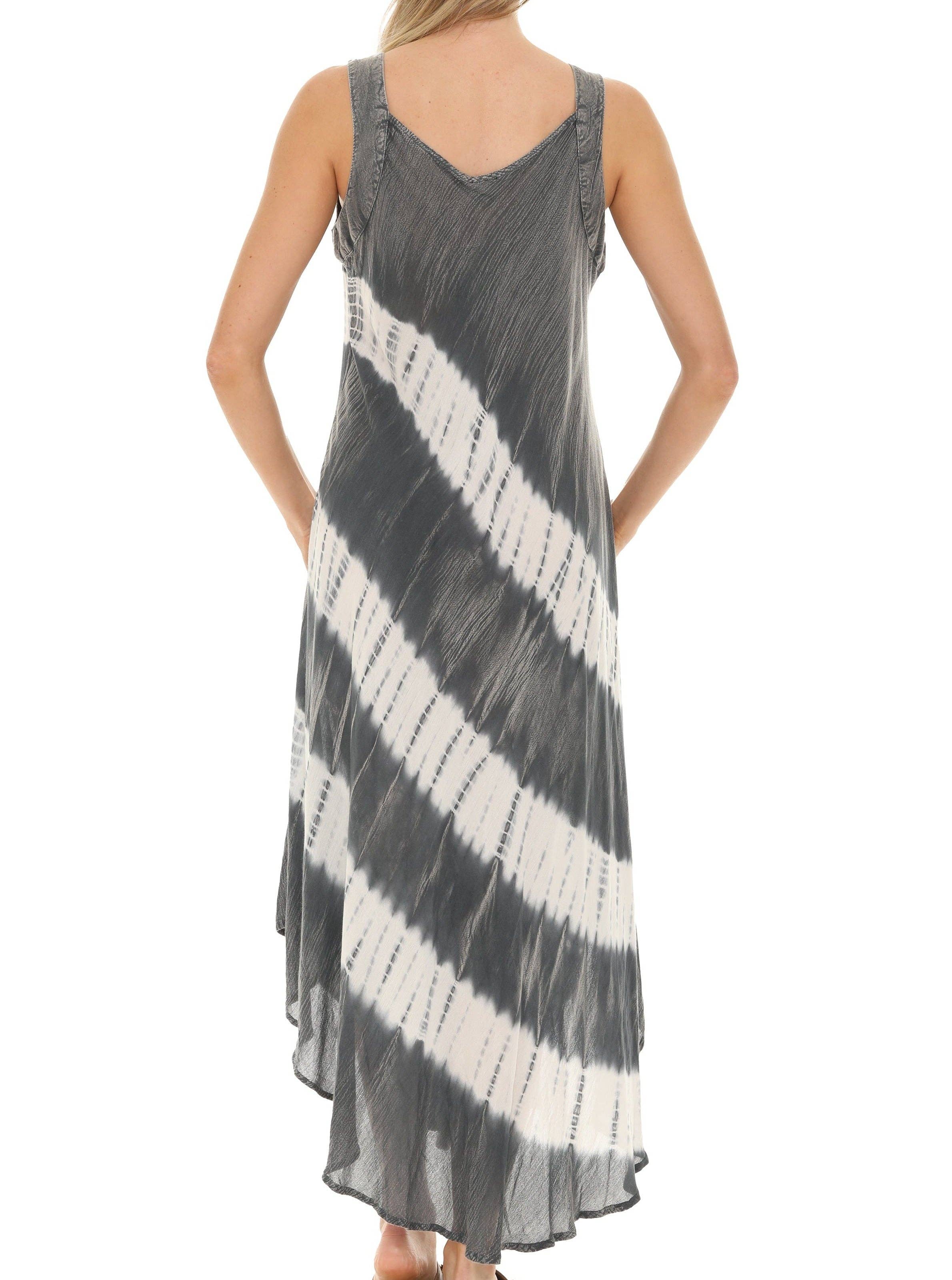 Shoreline Wear. INC - Vendita all'ingrosso Vestito - Donna - Prendisole lungo senza maniche tie-dye a righe diagonali1