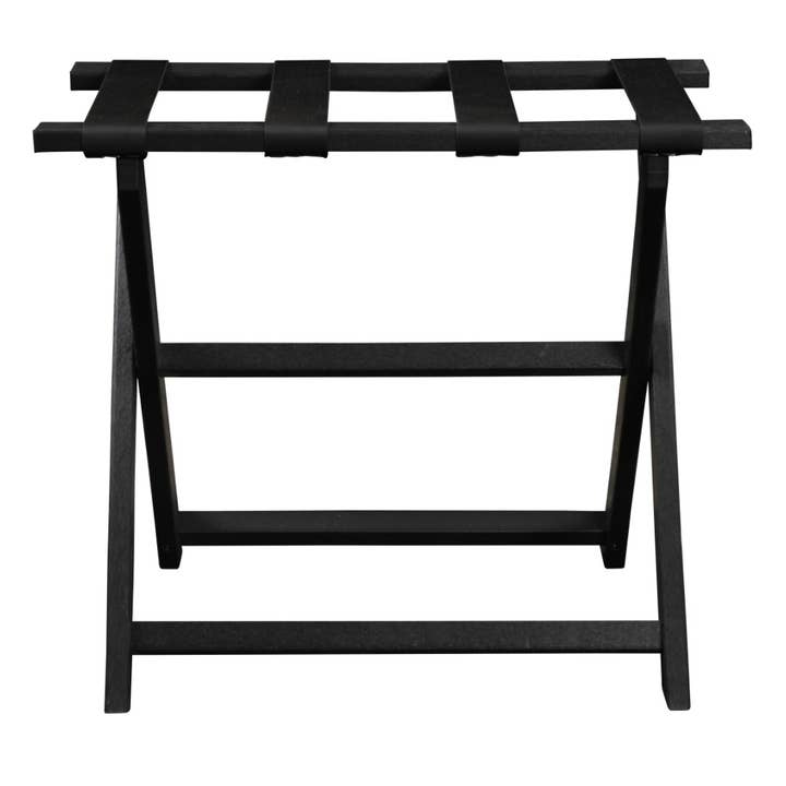 HomeRoots – wholesale Bedroom furniture – Earth Friendly Black Folding Luggage Rack with Black Straps