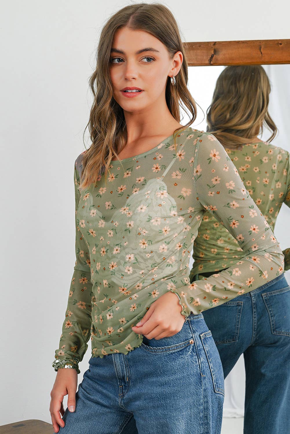 Aapparella - Vente Chemisier – femme - Haut à manches longues en mesh à imprimé floral vintage | S-XL4