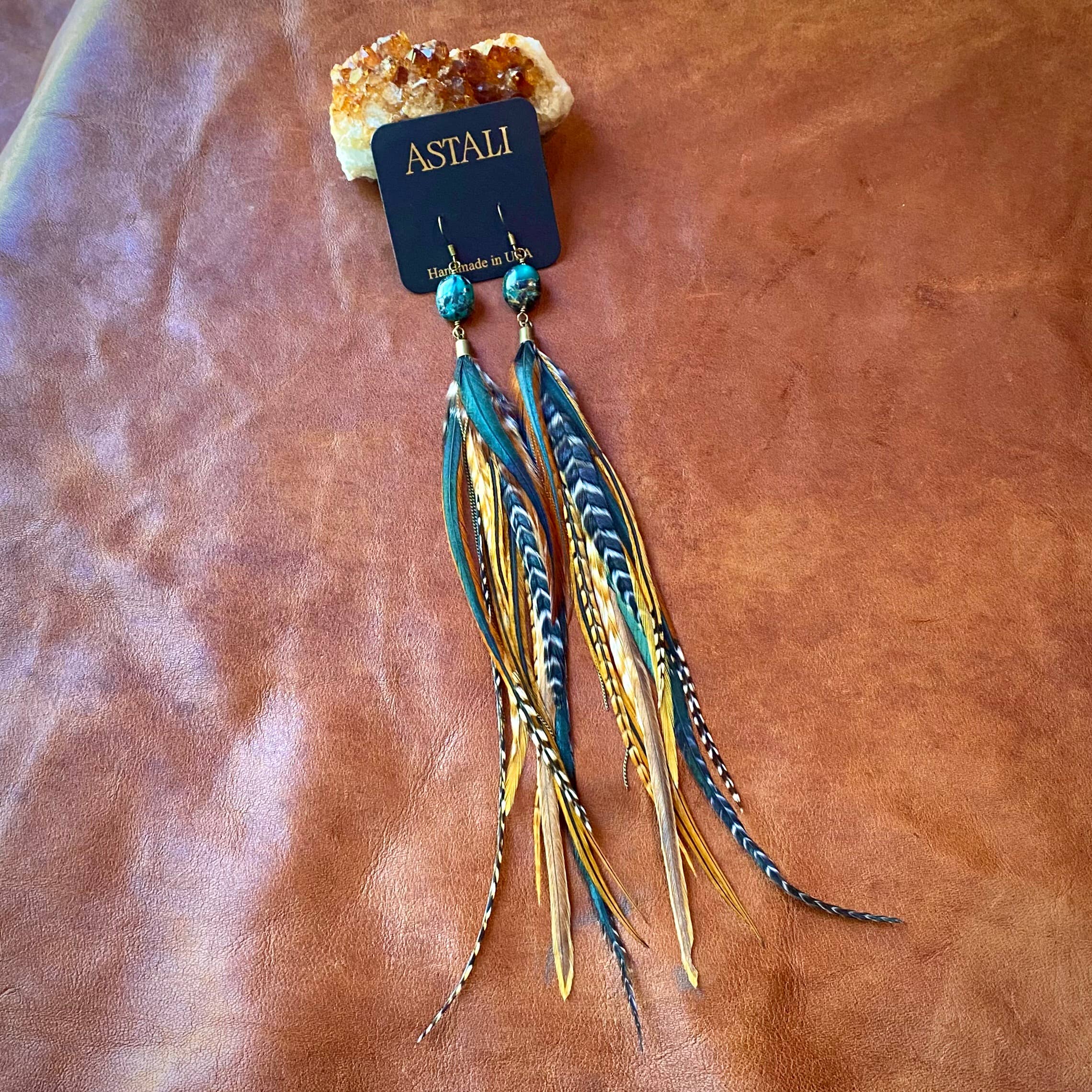 ASTALI - Wholesale Tassel Earrings - Turquoise & Long Feather Earrings - Cree Mix, Boho Western1