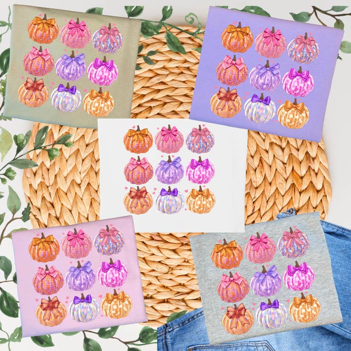 9 Colorful Pumpkins Graphic T-shirt for wholesale by Duck Creations Wholesale