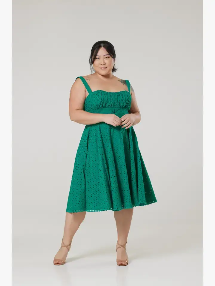 Timeless London - Wholesale Dress - Women's - Valerie Fit&Flare OrgCotton Broderie Anglaise Green Dress6