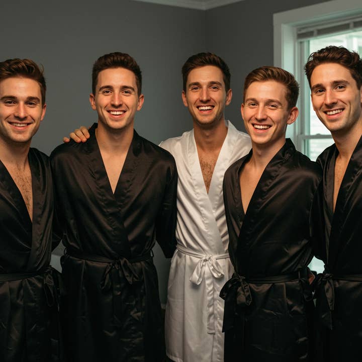 The Blissful - Venta al por mayor Bata - Hombre - Bata de satén personalizada para hombre con boxers - Bata para padrinos2