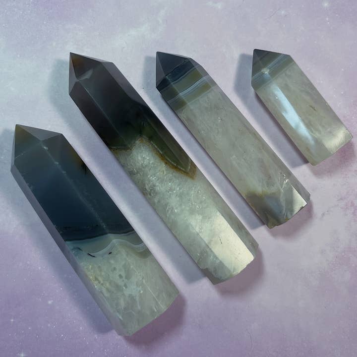 Mystical Moon Shop - Wholesale Spiritual Stone/Crystal - Banded Gray Agate Towers 4pcs Lot Wholesale0