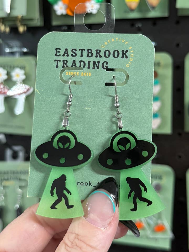 Glow in the Dark UFO Earrings for wholesale by Eastbrook Trading