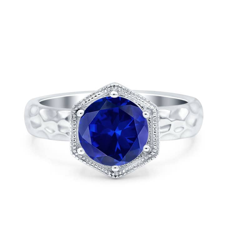 Art Deco Engagement Bridal Ring Hexagon Simulated Blue Sapphire CZ for wholesale by Blue Apple Imports