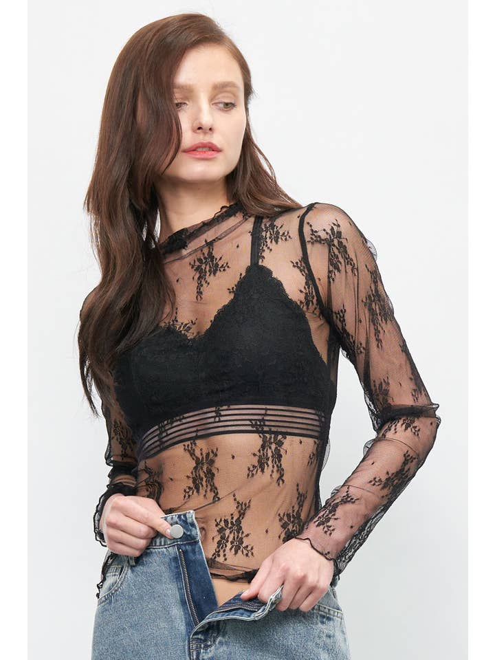 Newbury Kustom - Wholesale Blouse - Women's - 50986 - LONG SLEEVE SHEER LACE MESH TOP